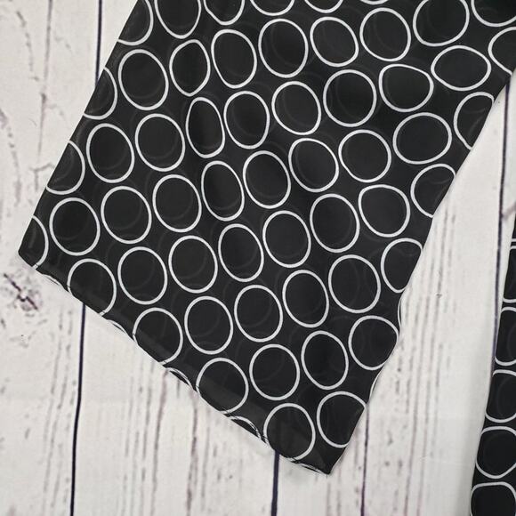 Russell Kemp Woman Black White Circle Print Sheer Drapey Neck Blouse Size 4X - Picture 3 of 7
